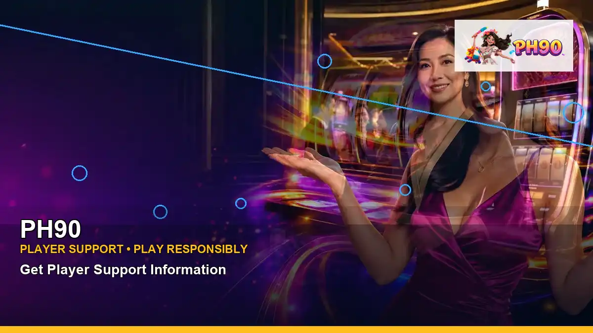 PH90 mobile casino app featuring an adult Filipina casino host with a wide-action composition