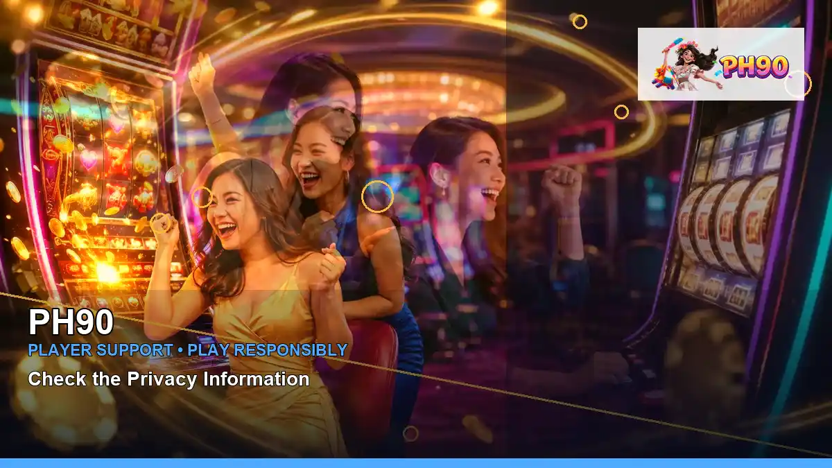 PH90 Philippines casino guide with right-diagonal gold jackpot slot games and an adult Filipina casino host